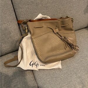 Gigi New York Bucket Bag in Stone embossed python